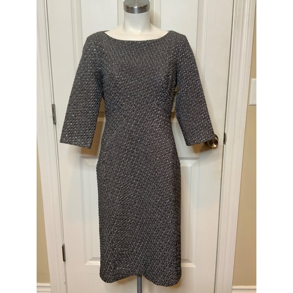 Michael Kors Collection Gray Silver Geometric Textured Sheath Dress, Size 14